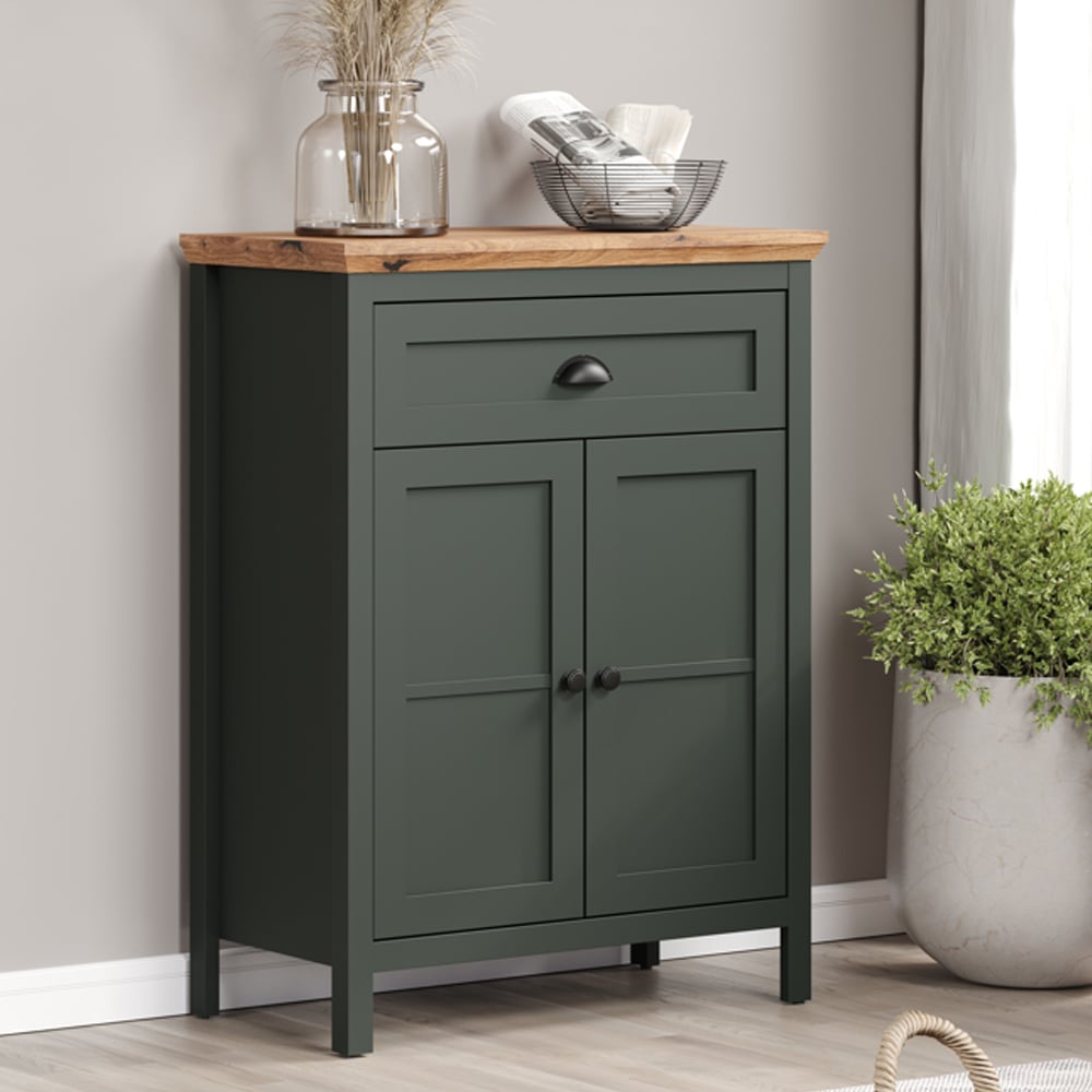 Stowe Wooden Shoe Storage Cabinet In Green And Oak