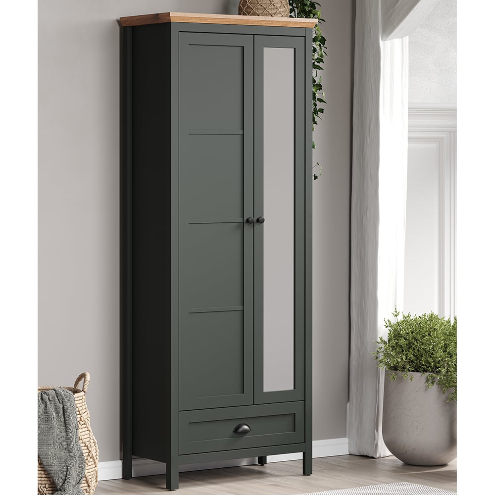 Stowe Wooden Wardrobe With 2 Doors 1 Drawer In Green And Oak
