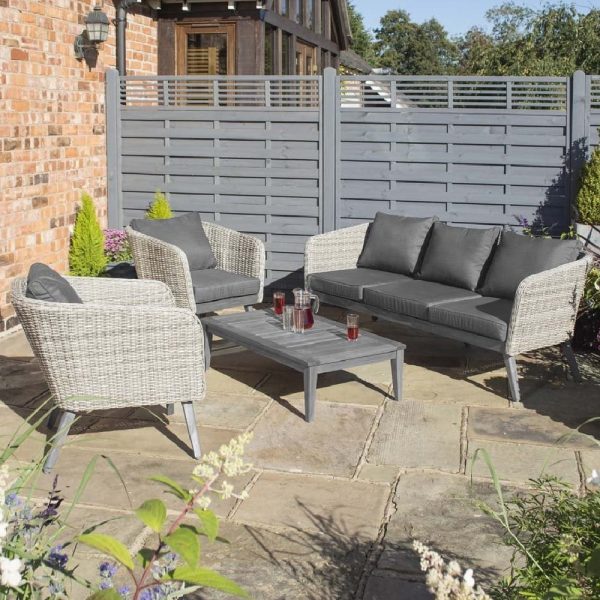 Strangford Rattan Garden Sofa Set With Coffee Table In Natural | Bed Sava