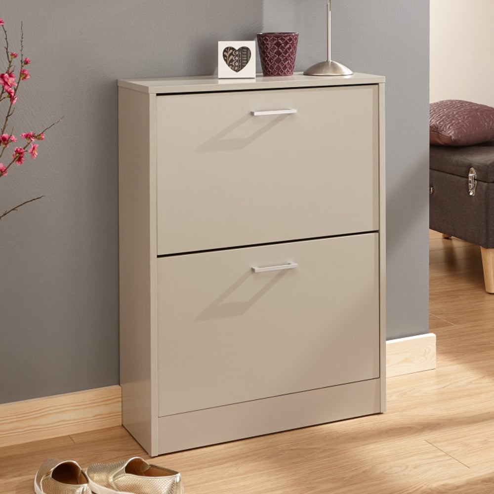 Strood Wooden Shoe Storage Cabinet With 2 Flap Doors In Grey