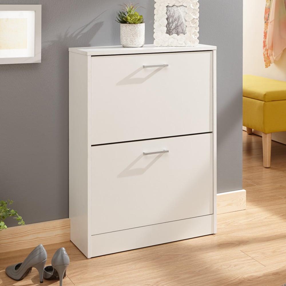 Strood Wooden Shoe Storage Cabinet With 2 Flap Doors In White