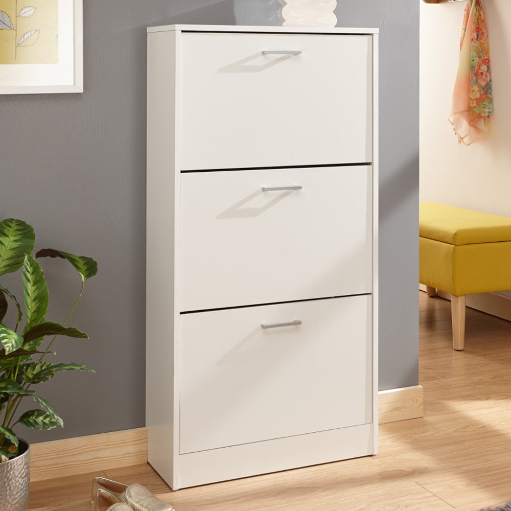 Strood Wooden Shoe Storage Cabinet With 3 Flap Doors In White