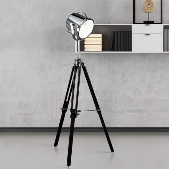 Studio Chrome Shade Adjustable Floor Lamp In Black