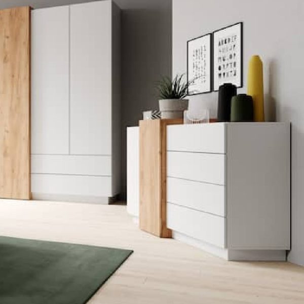 Sturgis Wooden Sideboard With 2 Doors 4 Drawers In White And Oak | Bed Sava