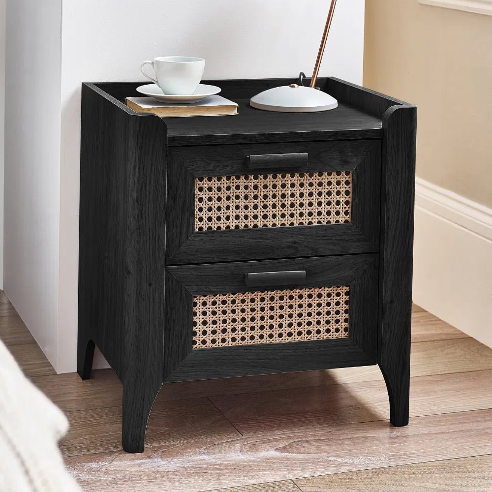 Sumter Wooden Bedside Cabinet With 2 Drawers In Black Ash And Oak