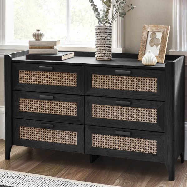 Sumter Wooden Chest Of 6 Drawers In Black Ash And Oak | Bed Sava
