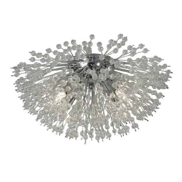 Sunburst 4 Glass Beads Flush Light In Chrome | Bed Sava