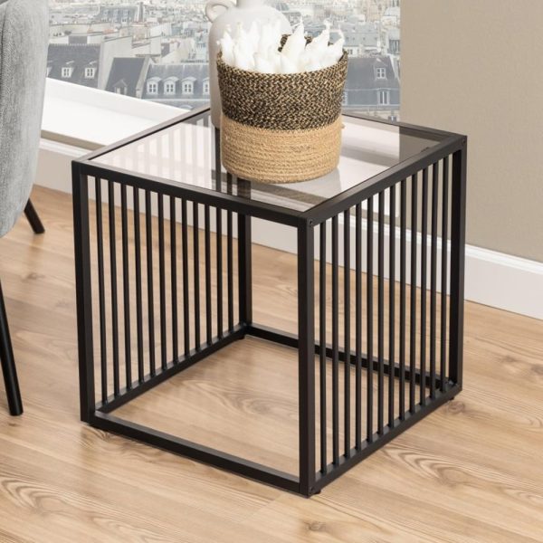 Surf Smoked Glass Side Table With Matt Black Frame | Bed Sava
