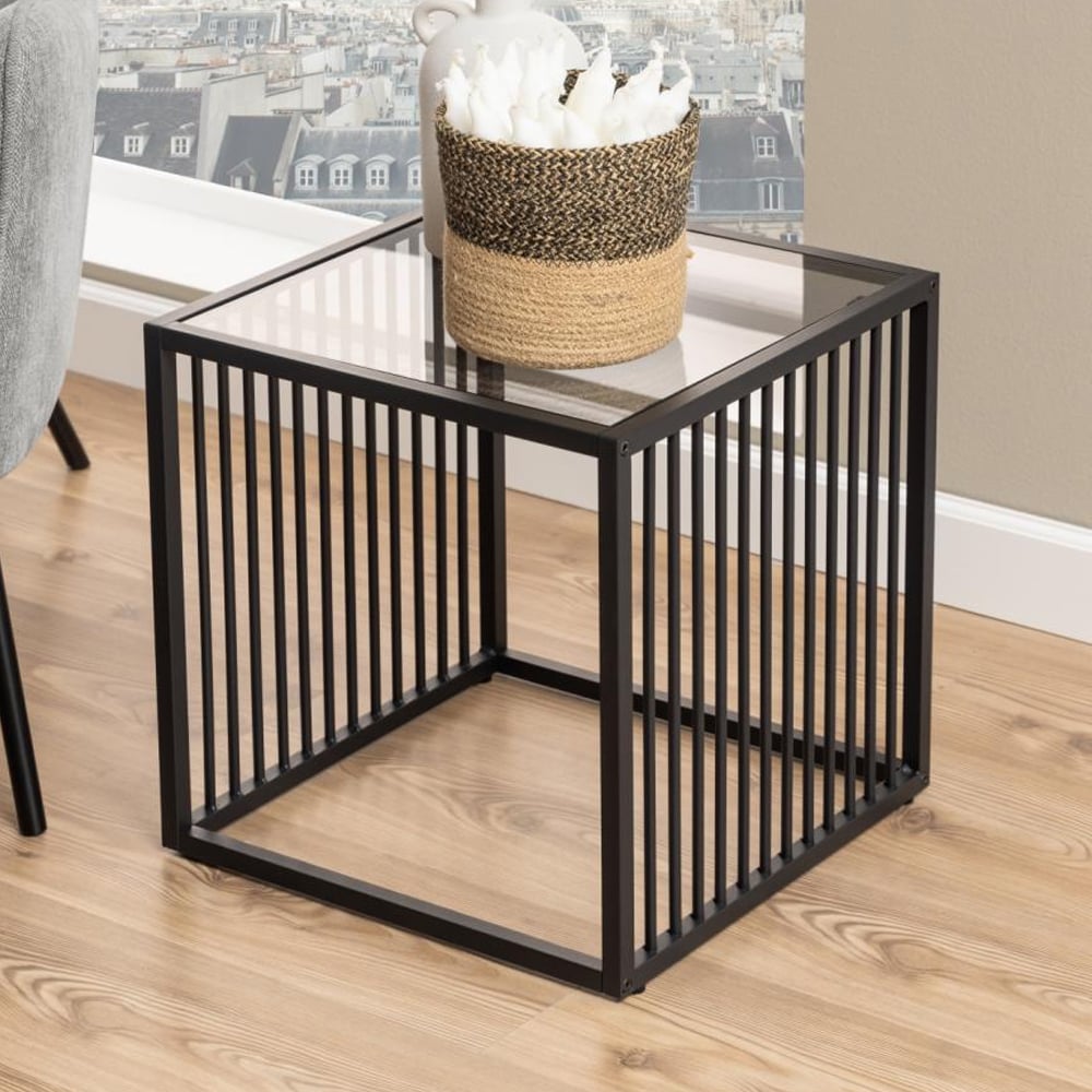 Surf Smoked Glass Side Table With Matt Black Frame