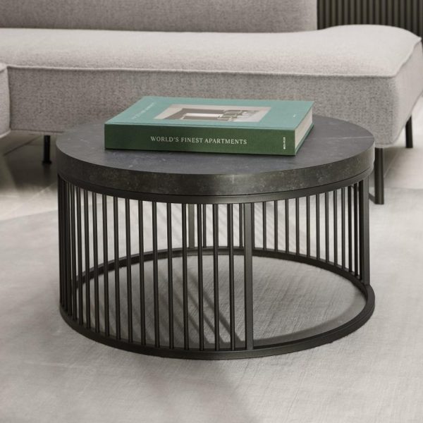 Surf Wooden Coffee Table With Metal Frame In Matt Black Izmir | Bed Sava