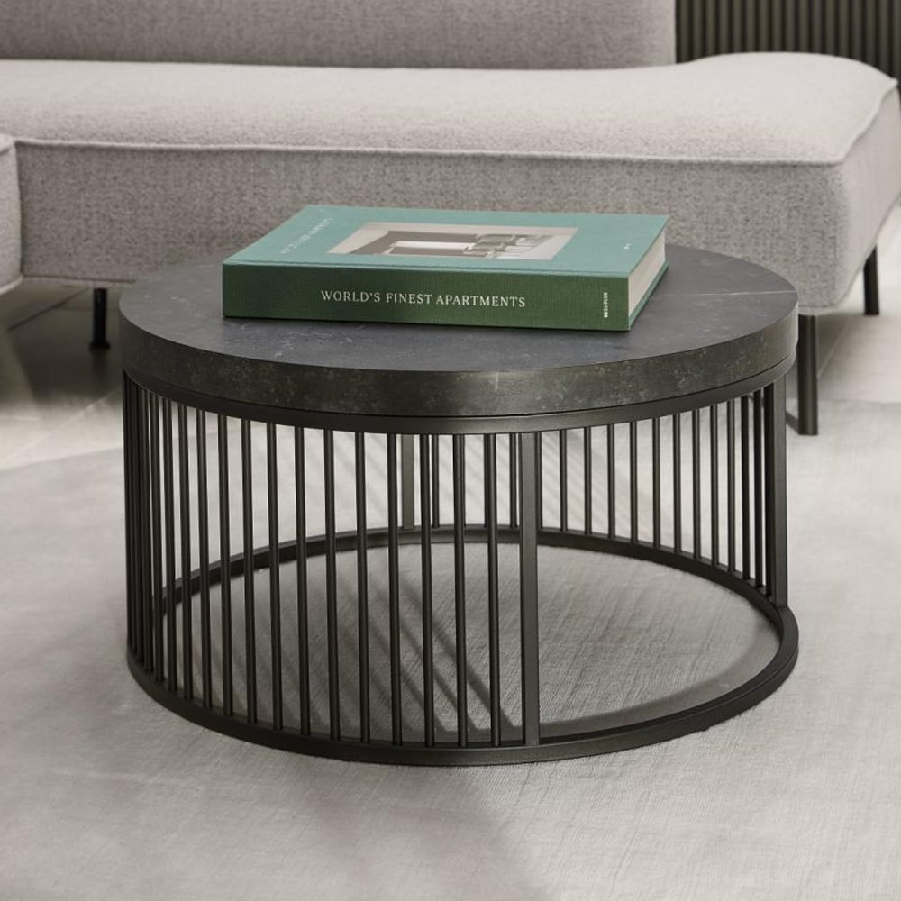 Surf Wooden Coffee Table With Metal Frame In Matt Black Izmir