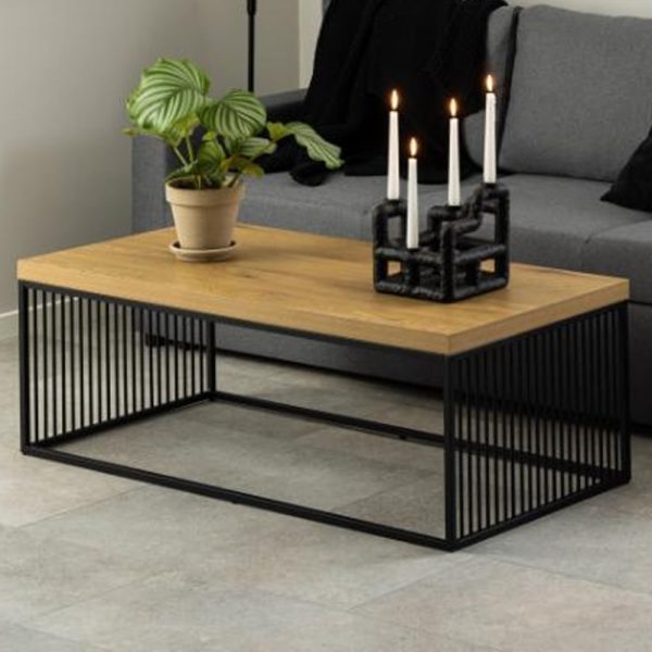 Surf Wooden Coffee Table With Metal Frame In Matt Wild Oak | Bed Sava