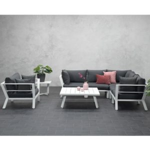 Sushi Corner Lounge Suite Set With Armchair In Matt White | Bed Sava