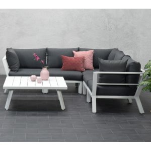 Sushi Corner Lounge Suite Set With Coffee Table In Matt White | Bed Sava