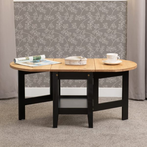 Suva Wooden Drop Leaf Coffee Table In Waxed Pine And Black | Bed Sava