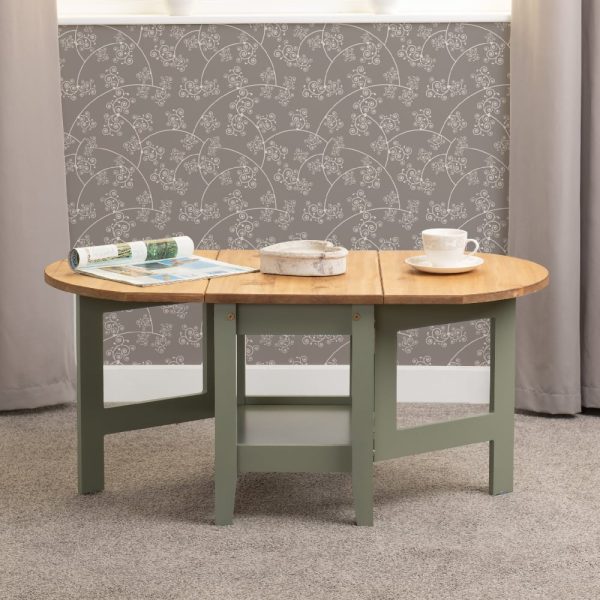 Suva Wooden Drop Leaf Coffee Table In Waxed Pine And Green | Bed Sava