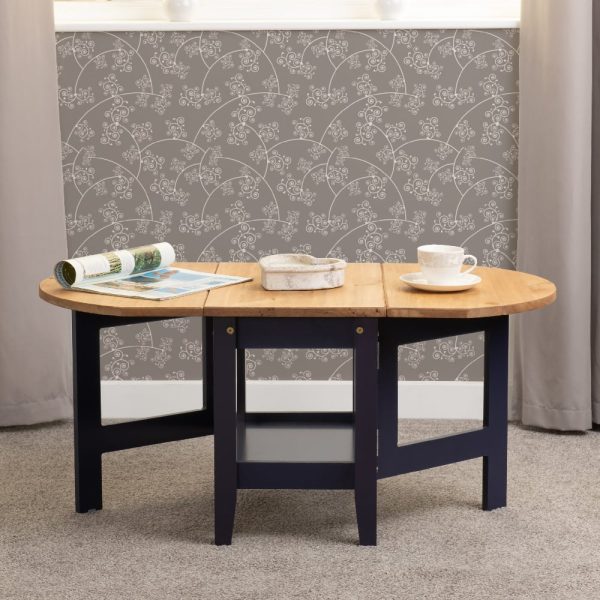 Suva Wooden Drop Leaf Coffee Table In Waxed Pine And Navy Blue | Bed Sava