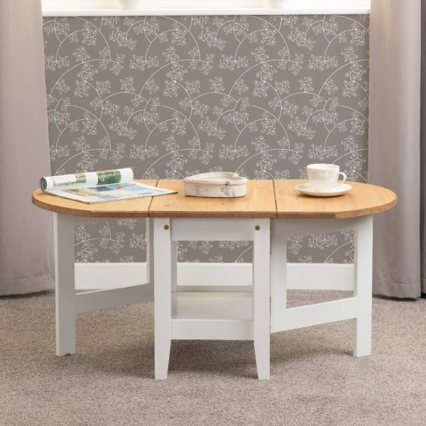 Suva Wooden Drop Leaf Coffee Table In Waxed Pine And White | Bed Sava