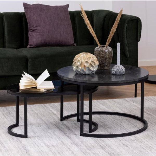 Suva Wooden And Glass Nesting Coffee Tables In Black Izmir | Bed Sava