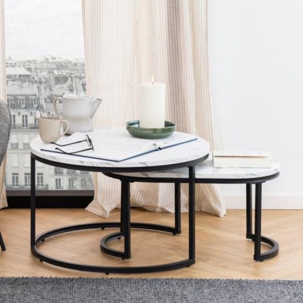 Suva Wooden Nesting Coffee Tables In White Granada | Bed Sava