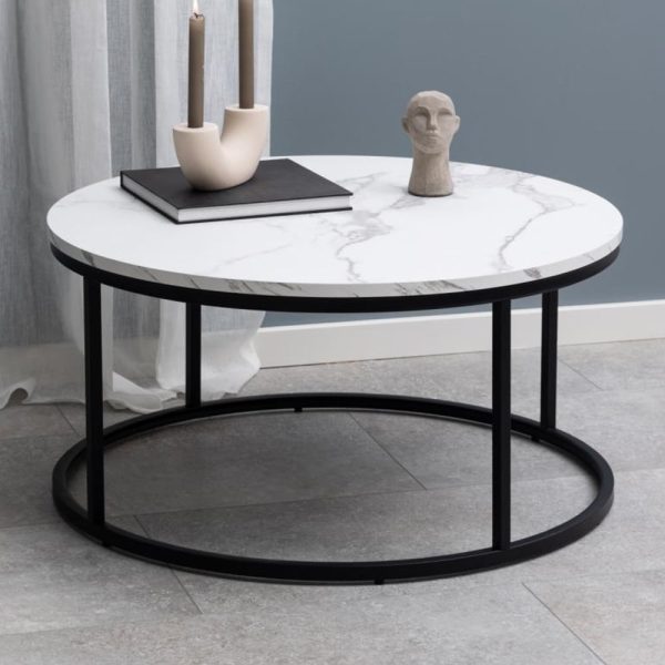 Suva Wooden Round Coffee Table In White Granada | Bed Sava
