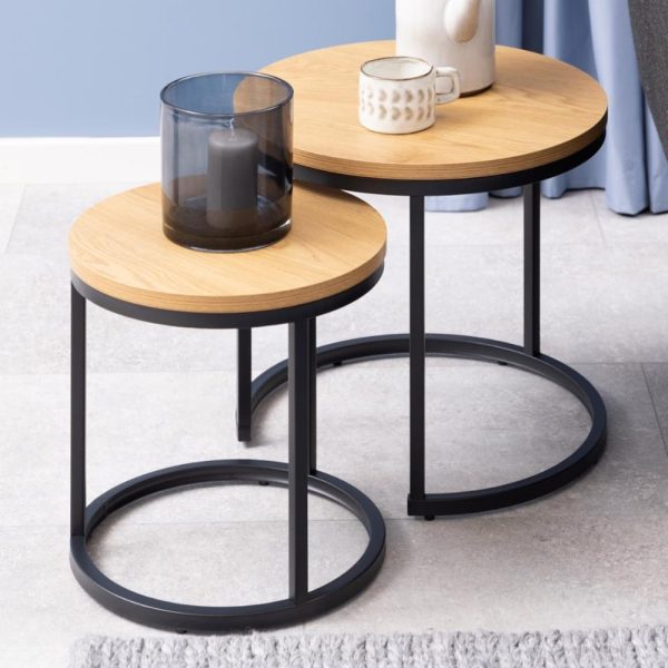 Suva Wooden Round Nest Of 2 Tables In Matt Wild Oak | Bed Sava
