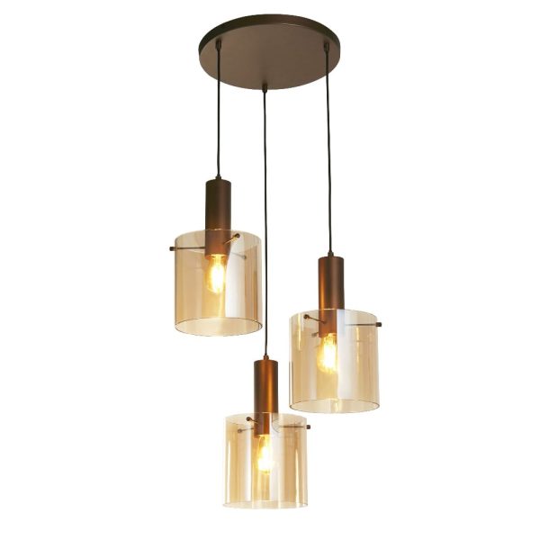 Sweden 3 Light Amber Glass Multi Drop Pendant Light In Mocha | Bed Sava