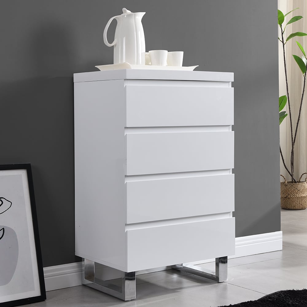 Sydney High Gloss Chest Of 4 Drawers In White
