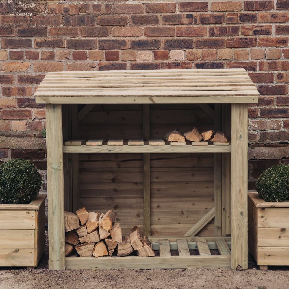 Sylvania Wooden Garden Log Store With Kindling Shelf In Natural