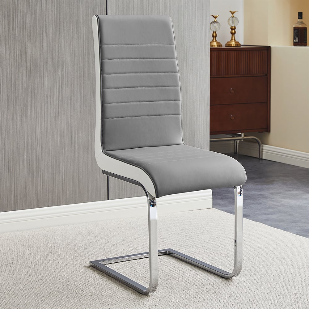 Symphony Faux Leather Dining Chair In Grey And White