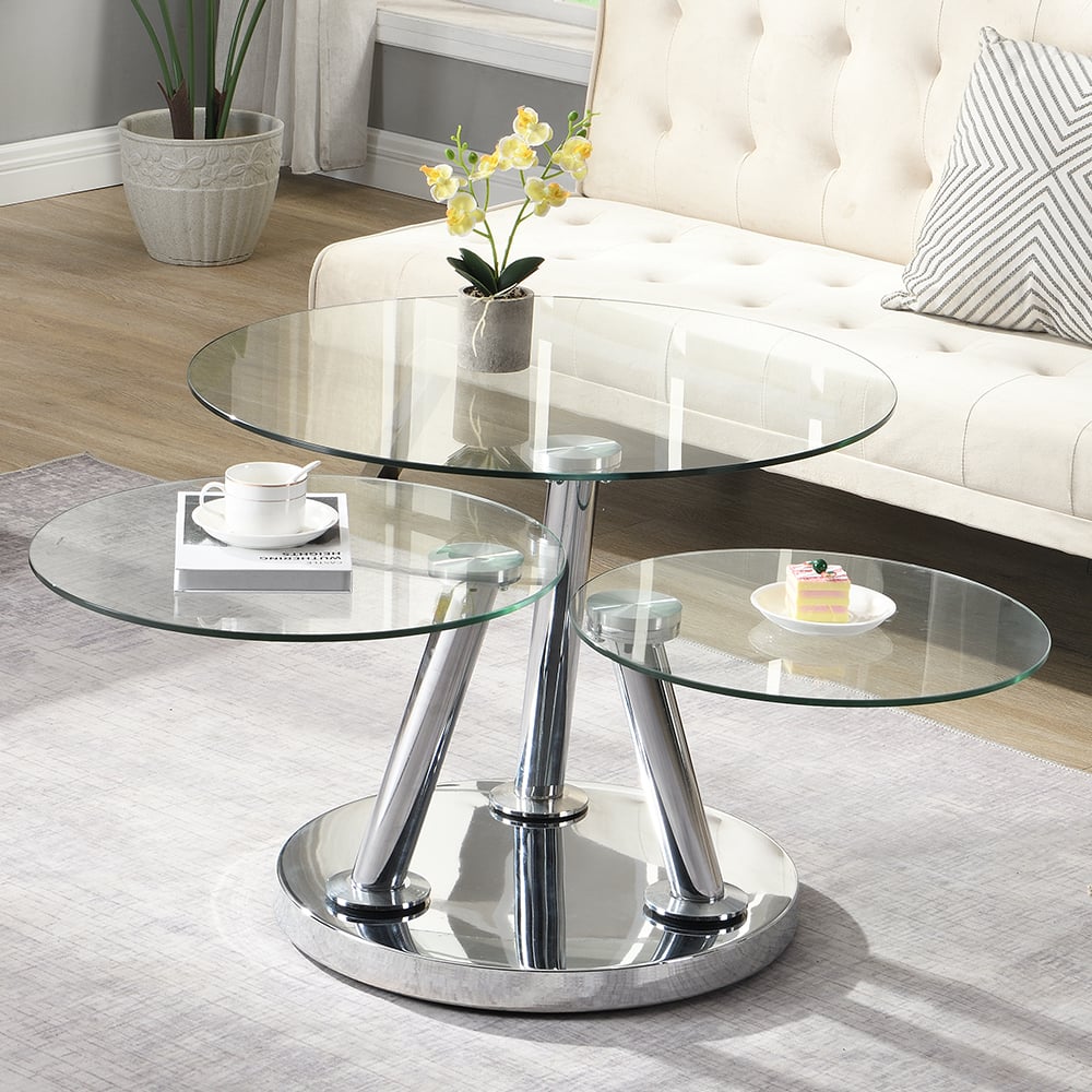 Synchro Clear Glass Coffee Table With Chrome Base