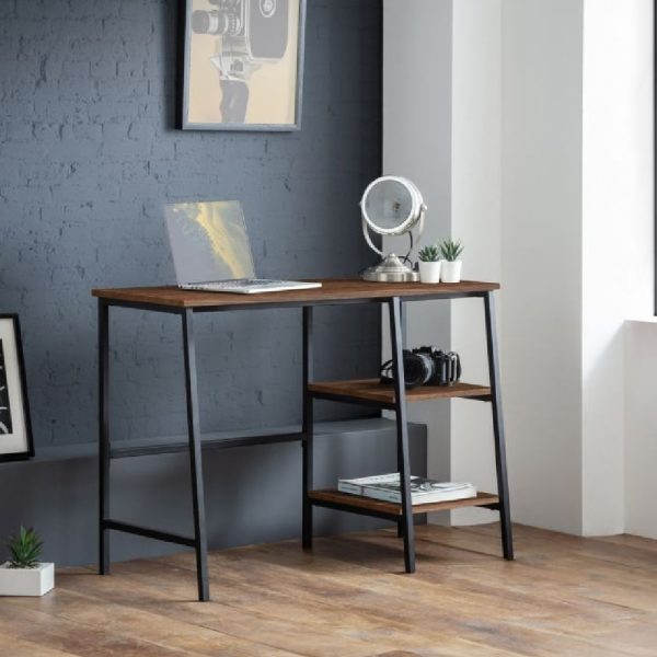 Tacita Wooden Laptop Desk With 2 Shelves In Walnut | Bed Sava