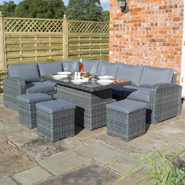 Tadcaster Glass Top Garden Corner Dining Set In Grey | Bed Sava