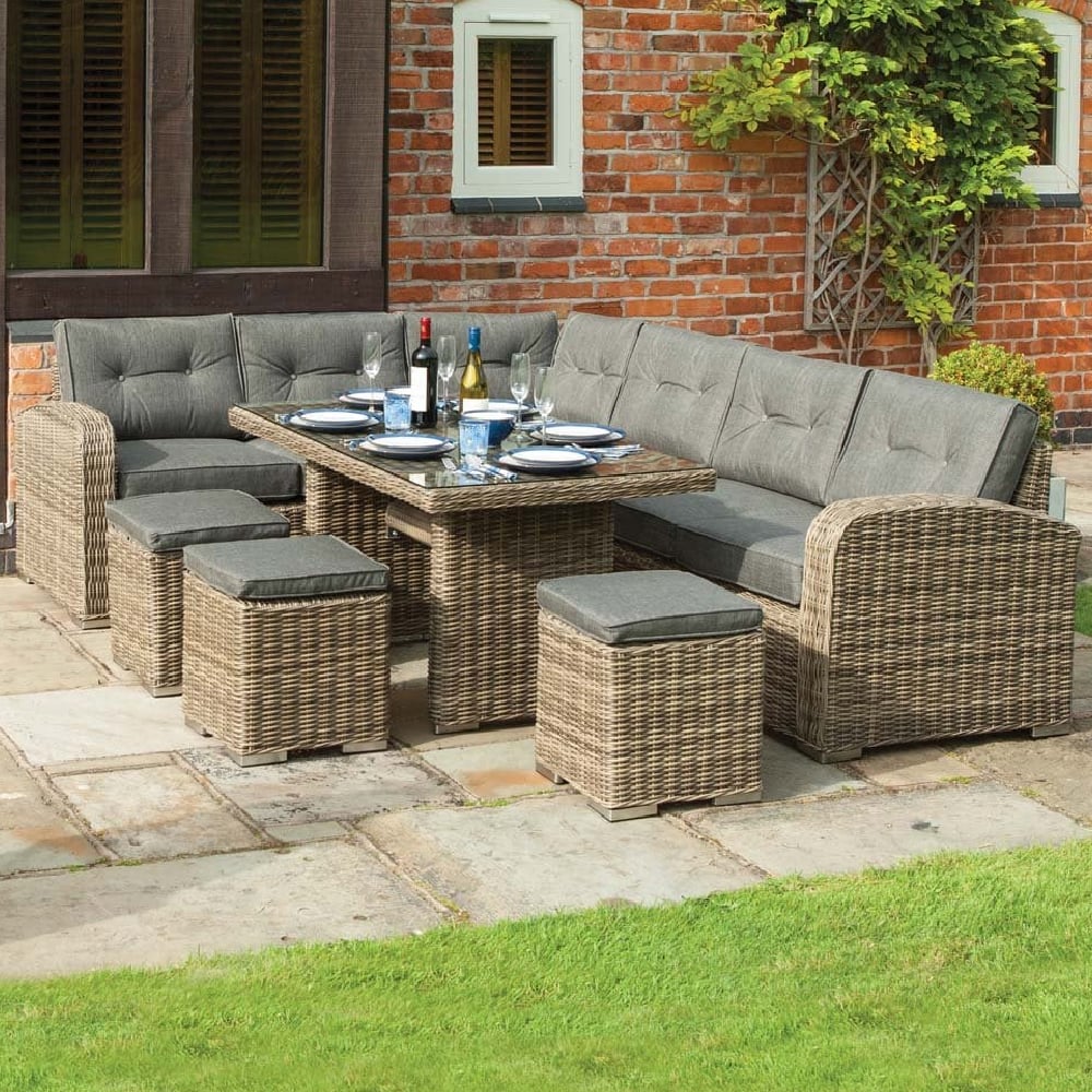 Tadcaster Glass Top Garden Corner Dining Set In Natural