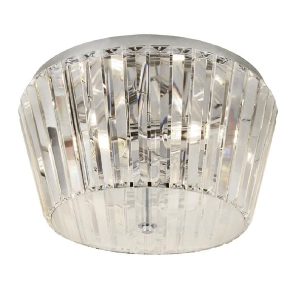 Taira 3 Light Crystal Glass Ceiling Flush Light In Chrome | Bed Sava