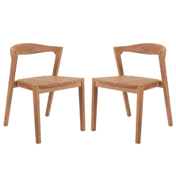 Talihina Teak Wooden Stacking Dining Chairs In Pair | Bed Sava