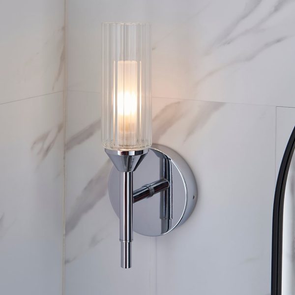 Talo Clear Ribbed Glass Shade Bathroom Wall Light In Chrome | Bed Sava