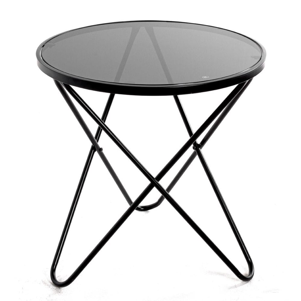 Tama Black Glass End Table With Steel Frame