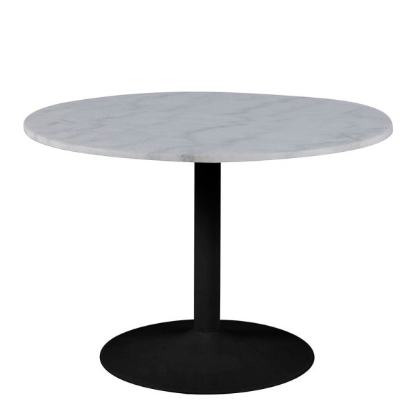 Tama White Marble Dining Table Round In Black Metal Base | Bed Sava