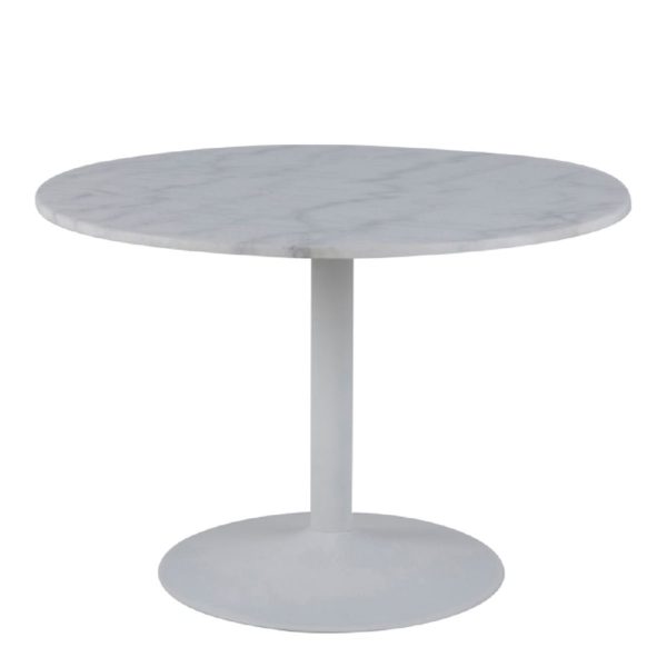 Tama White Marble Dining Table Round In Metal Base | Bed Sava