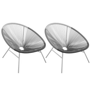 Tampere Black And Grey Woven Resin Outdoor Lounge Chair In Pair | Bed Sava