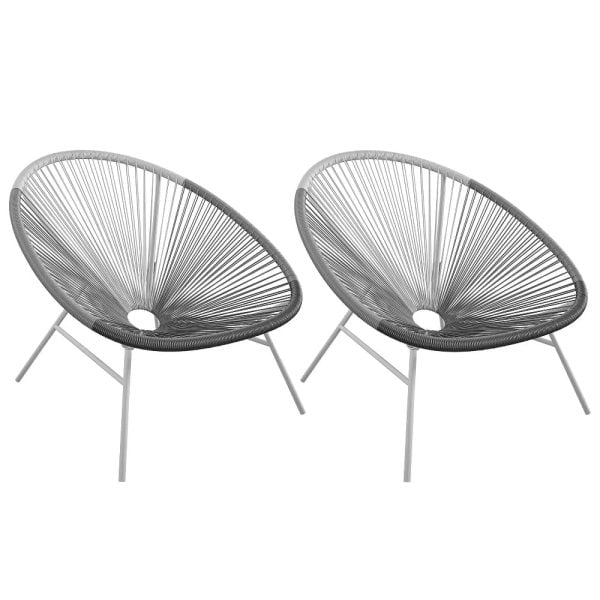 Tampere Black And Grey Woven Resin Outdoor Lounge Chair In Pair | Bed Sava