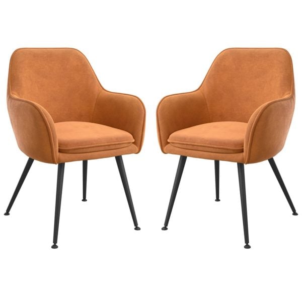 Tampere Burnt Rust Velvet Dining Chairs With Black Legs In Pair | Bed Sava