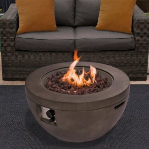 Tampere Faux Stone Burning Fire Pit With Grilling In Dark Grey | Bed Sava