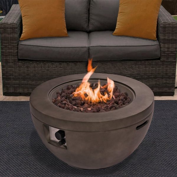 Tampere Faux Stone Burning Fire Pit With Grilling In Dark Grey | Bed Sava