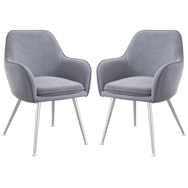Tampere Grey Velvet Dining Chairs With Silver Legs In Pair | Bed Sava