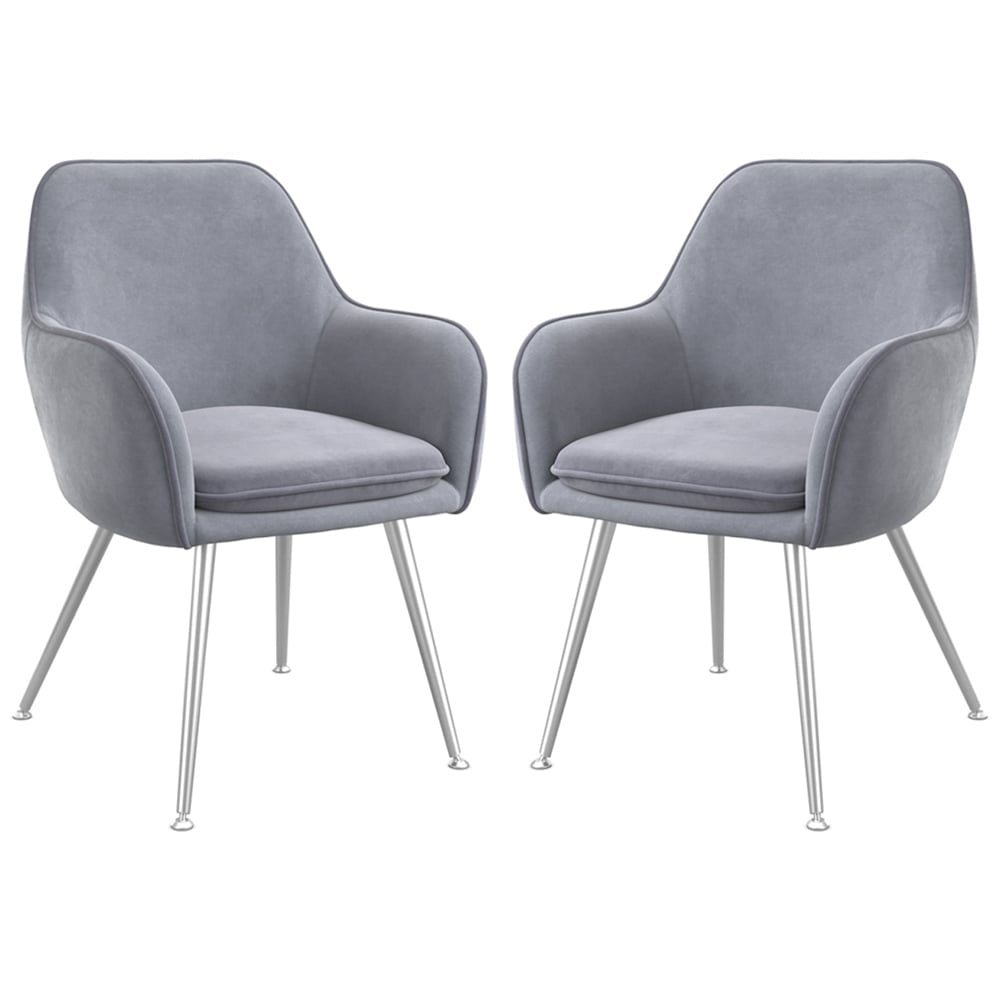 Tampere Grey Velvet Dining Chairs With Silver Legs In Pair