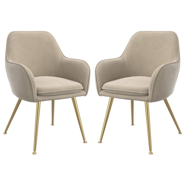 Tampere Light Fawn Velvet Dining Chairs With Gold Legs In Pair | Bed Sava