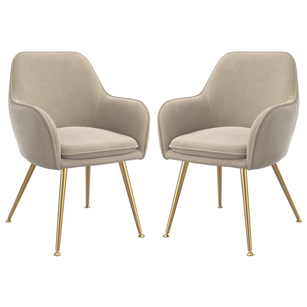 Tampere Light Fawn Velvet Dining Chairs With Gold Legs In Pair