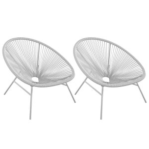 Tampere Light Grey Woven Resin Outdoor Lounge Chair In Pair | Bed Sava